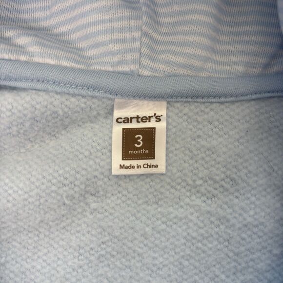 Carter's Baby Boy Bear Pram 3 Month Blue Fuzzy Hooded Comfy Fleece Outdoor Warm - Picture 9 of 11